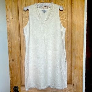 Tommy Bahama Two Palms Ruffle Linen Shift Dress - Cream/Beige Leopard size Large